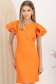 Rochie din stofa elastica portocalie cu un croi drept si volanase la maneca - StarShinerS 2 - StarShinerS.ro