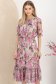 Rochie din voal roz midi in clos cu elastic in talie imprimata floral 1 - StarShinerS.ro
