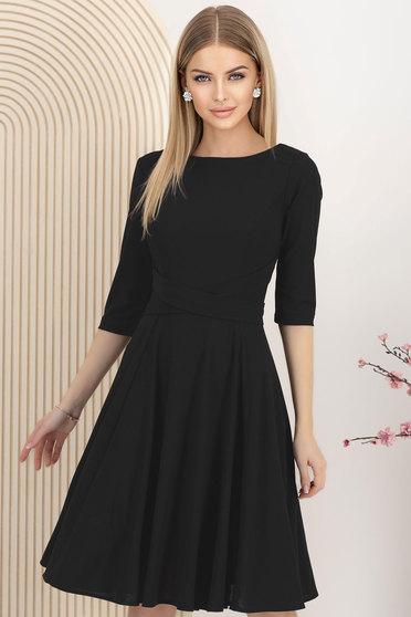 Rochie din georgette neagra midi in clos accesorizata cu cordoane decorative - StarShinerS