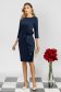 Rochie din stofa elastica bleumarin pana la genunchi tip creion accesorizata cu brosa si volanas 1 - StarShinerS.ro
