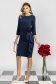 Rochie din stofa elastica bleumarin pana la genunchi tip creion accesorizata cu brosa si volanas 3 - StarShinerS.ro