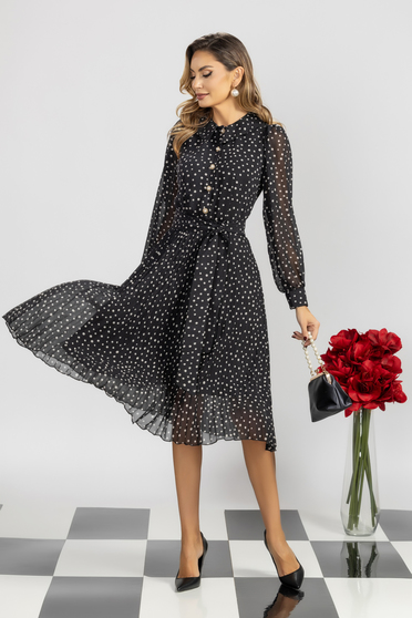 Rochie plisata din voal neagra midi in clos cu elastic in talie