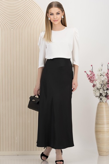 Fusta din satin neagra midi in clos cu elastic in talie