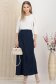 Fusta din satin bleumarin midi in clos cu elastic in talie 2 - StarShinerS.ro