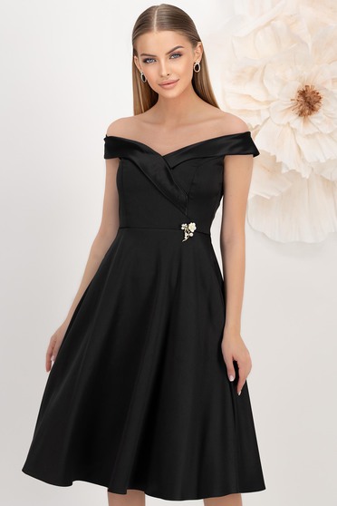 Satenske haljine, StarShinerS crno haljina taft midi cloche - StarShinerS.hr