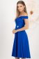 Rochie din tafta elastica satinata albastra midi in clos cu umeri goi accesorizata cu brosa - StarShinerS 2 - StarShinerS.ro