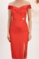 Rochie din tafta elastica satinata rosie midi tip creion cu umeri goi accesorizata cu brosa - StarShinerS 4 - StarShinerS.ro