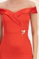 Rochie din tafta elastica satinata rosie midi tip creion cu umeri goi accesorizata cu brosa - StarShinerS 6 - StarShinerS.ro