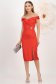 Rochie din tafta elastica satinata rosie midi tip creion cu umeri goi accesorizata cu brosa - StarShinerS 3 - StarShinerS.ro