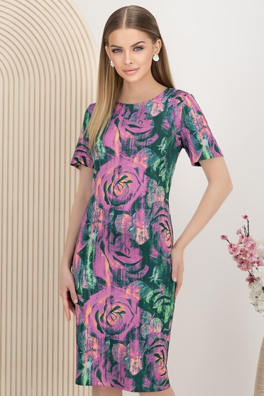 Rochii midi - Colecția 2025, Rochie din jersey pana la genunchi cu un croi drept si imprimeu floral - StarShinerS.ro