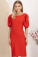 Rochie din crep subtire rosie midi cu un croi drept si maneci bufante - StarShinerS 1 - StarShinerS.ro