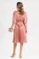 Rochie plisata din voal cu fir lurex roz pudra in clos cu elastic in talie si maneci bufante 4 - StarShinerS.ro