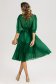 Rochie plisata din voal cu fir lurex verde in clos cu elastic in talie si maneci bufante 4 - StarShinerS.ro