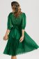 Rochie plisata din voal cu fir lurex verde in clos cu elastic in talie si maneci bufante 2 - StarShinerS.ro