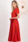 Rochie din stofa elastica rosie midi in clos cu buzunare laterale si flori 3D - StarShinerS 3 - StarShinerS.ro
