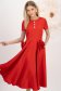 Rochie din stofa elastica rosie midi in clos cu buzunare laterale si flori 3D - StarShinerS 2 - StarShinerS.ro