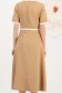 Rochie din stofa elastica bej midi in clos accesorizata cu fundite contrastante - StarShinerS 5 - StarShinerS.ro