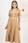 Rochie din stofa elastica bej midi in clos accesorizata cu fundite contrastante - StarShinerS 1 - StarShinerS.ro