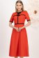 Rochie din stofa elastica rosie midi in clos accesorizata cu fundite contrastante - StarShinerS 1 - StarShinerS.ro
