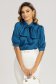 Bluza dama din satin turcoaz cu guler tip esarfa si maneci scurte bufante 1 - StarShinerS.ro