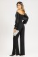 Pantaloni lungi din stofa elastica neagra evazati cu fir stralucitor pe slitul lateral 3 - StarShinerS.ro
