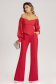 Bluza dama tip corset din stofa elastica rosie cu umeri goi si maneci bufante din voal cu fir stralucitor 4 - StarShinerS.ro