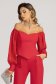 Bluza dama tip corset din stofa elastica rosie cu umeri goi si maneci bufante din voal cu fir stralucitor 1 - StarShinerS.ro