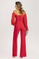 Bluza dama tip corset din stofa elastica rosie cu umeri goi si maneci bufante din voal cu fir stralucitor 6 - StarShinerS.ro