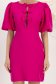 Rochie din stofa elastica fuchsia scurta tip creion cu maneci bufante accesorizata cu fundite - StarShinerS 4 - StarShinerS.ro