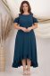 Rochie din viscoza verde petrol midi asimetrica in clos cu umeri decupati si volanas - StarShinerS 3 - StarShinerS.ro