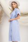 Rochie tip camasa din material subtire albastra midi cu aplicatii cu pietre strass si buzunare laterale 2 - StarShinerS.ro