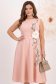 Rochie din stofa elastica roz pudra midi in clos cu detalii brodate si brosa maxi florala - StarShinerS 2 - StarShinerS.ro
