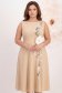Rochie din stofa elastica bej midi in clos cu detalii brodate si brosa maxi florala - StarShinerS 1 - StarShinerS.ro