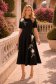 Rochie neagra midi in clos cu detalii brodate si flori 3D - StarShinerS 1 - StarShinerS.ro