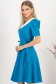 Rochie din stofa elastica albastru petrol midi in clos cu buzunare laterale si guler contrastant - StarShinerS 2 - StarShinerS.ro