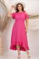 Rochie din viscoza roz midi asimetrica in clos cu umeri decupati si volanas - StarShinerS 1 - StarShinerS.ro