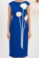 Rochie din stofa elastica albastra midi tip creion accesorizata cu 3 brose maxi florale - StarShinerS 4 - StarShinerS.ro