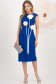 Rochie din stofa elastica albastra midi tip creion accesorizata cu 3 brose maxi florale - StarShinerS 3 - StarShinerS.ro