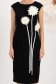 Rochie din stofa elastica neagra midi tip creion accesorizata cu 3 brose maxi florale - StarShinerS 3 - StarShinerS.ro