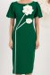Rochie din stofa elastica verde midi tip creion cu maneci bufante si brose florale 3D - StarShinerS 4 - StarShinerS.ro
