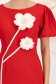 Rochie din stofa elastica rosie midi tip creion cu maneci bufante si brose florale 3D - StarShinerS 6 - StarShinerS.ro