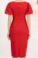 Rochie din stofa elastica rosie midi tip creion cu maneci bufante si brose florale 3D - StarShinerS 5 - StarShinerS.ro