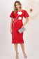 Rochie din stofa elastica rosie midi tip creion cu maneci bufante si brose florale 3D - StarShinerS 3 - StarShinerS.ro