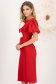 Rochie din stofa elastica rosie midi tip creion cu maneci bufante si brose florale 3D - StarShinerS 2 - StarShinerS.ro