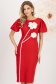 Rochie din stofa elastica rosie midi tip creion cu maneci bufante si brose florale 3D - StarShinerS 1 - StarShinerS.ro