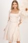 Rochie din jacquard subtire satinat bej midi in clos cu buzunare laterale si aplicatie cu pietre strass in talie - StarShinerS 1 - StarShinerS.ro