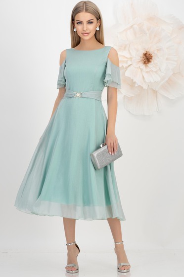 Rochie din voal cu fir lame mint midi in clos - StarShinerS