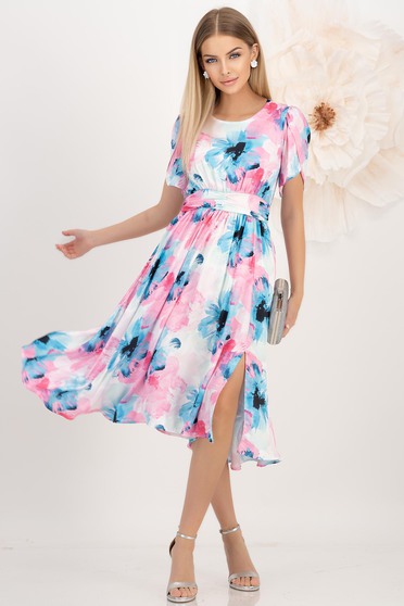 Rochii vaporoase - Colecția 2025, Rochie din satin midi in clos crapata pe picior - StarShinerS - StarShinerS.ro
