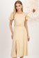 Rochie din satin bej midi in clos crapata pe picior cu volanase la umeri - StarShinerS 2 - StarShinerS.ro
