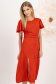 Rochie din satin rosie midi in clos crapata pe picior cu volanase la umeri - StarShinerS 3 - StarShinerS.ro